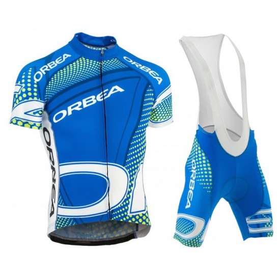 2015 Orbea blauw groen Fietskleding Set Fietsshirt Korte Mouwen+Fietsbroek Bib Korte 2196