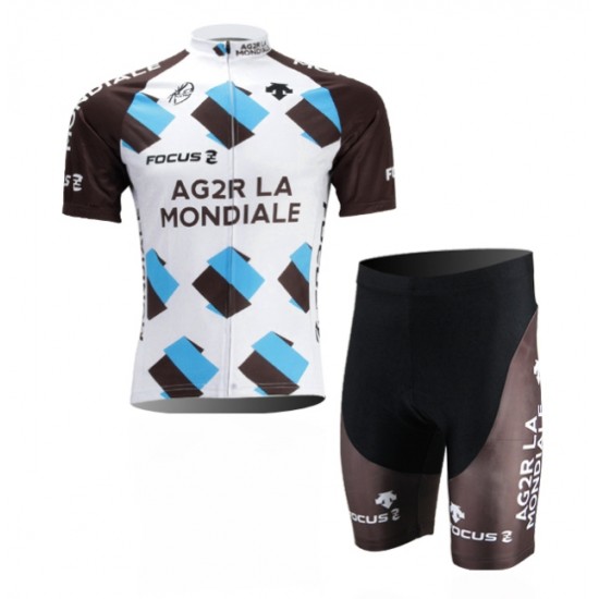 Ag2r La Mondiale 2014 Fietskleding Fietsshirt Korte Mouwen+Fietsbroek Korte zeem 1189