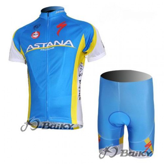 Astana Pro Team Fietsshirt Korte mouw Korte fietsbroeken met zeem Kits blauw 4