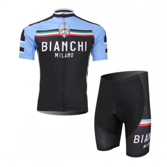 Bianchi 2014 Fietskleding Fietsshirt Korte Mouwen+Fietsbroek Korte zeem Black Blue 830