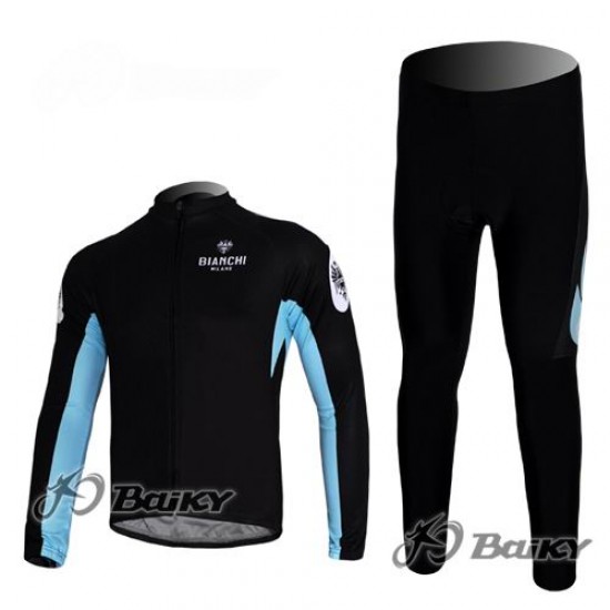 Bianchi Pro Team Fietspakken Fietsshirt lange mouw+lange fietsbroeken zwart blauw 4348