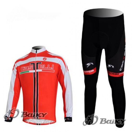 Castelli Fietspakken Fietsshirt lange mouw+lange fietsbroeken rood wit 4354