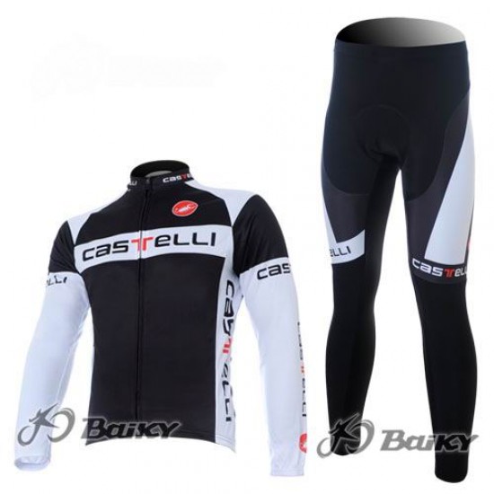 Castelli Pro Team Fietspakken Fietsshirt lange mouw+lange fietsbroeken wit zwart 4355