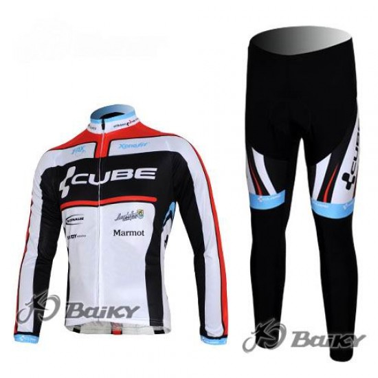 Cube Fintro Pro Team Fietspakken Fietsshirt lange mouw+lange fietsbroeken wit zwart rood 4359