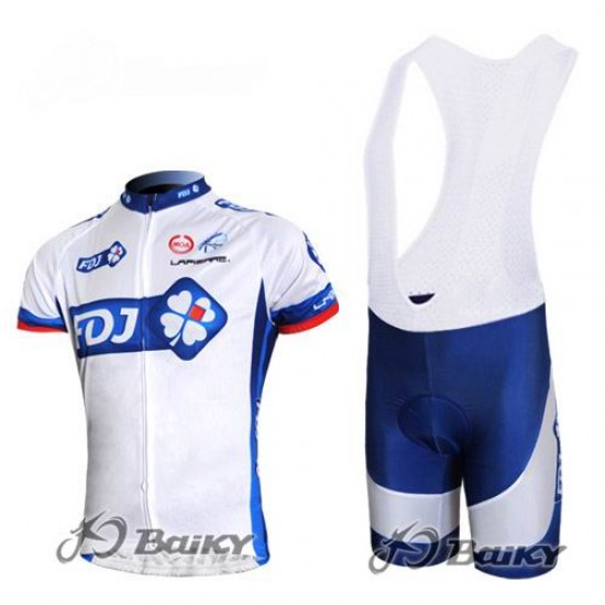 FDJ-BigMat Pro Team Fietsshirt Korte mouw Korte fietsbroeken Bib met zeem Kits wit blauw 156