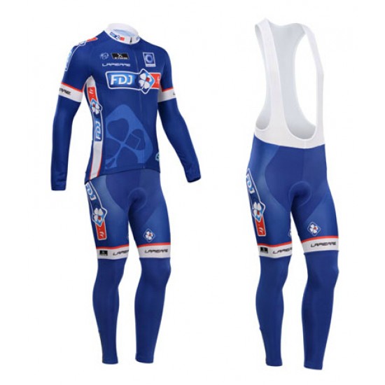 FDJ.fr 2014 Fietskleding Fietsshirt Lange Mouwen+lange fietsbroeken Bib Blauw 959