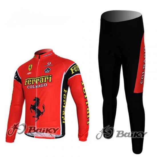 Ferrari Colnago Pro Team Fietspakken Fietsshirt lange mouw+lange fietsbroeken rood 4361