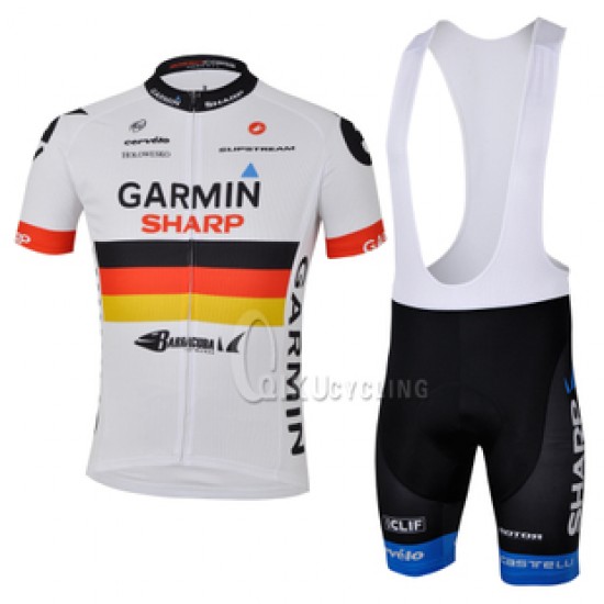 2013 Garmin Sharp Barracuda Duits kampioen Fietspakken Fietsshirt Korte+Korte koersbroeken Bib wit zwart 639