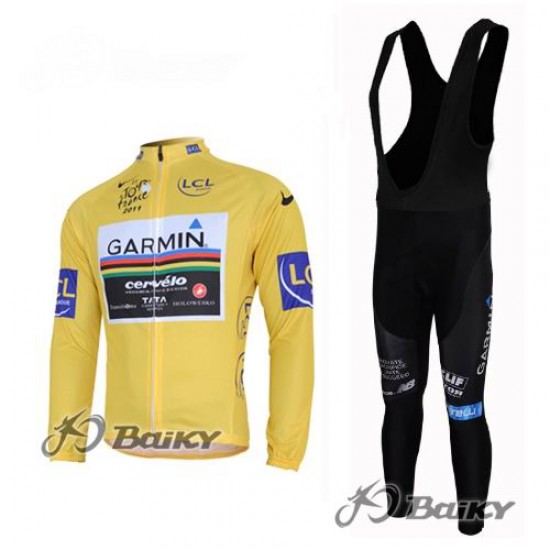 Garmin Cervelo Pro Team Fietspakken Fietsshirt lange+lange fietsbroeken Bib zeem geel 4417