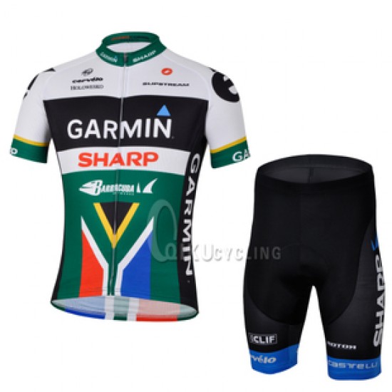 2013 Garmin Sharp Barracuda Zuiden Afrika kampioen Fietsshirt Korte mouw+Korte fietsbroeken met zeem Kits groen 629