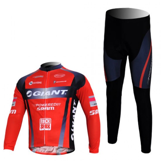 Giant Sram Pro Team Fietspakken Fietsshirt lange mouw+lange fietsbroeken rood zwart 4373