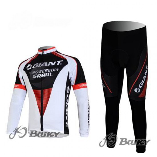 Giant Sram Pro Team Fietspakken Fietsshirt lange mouw+lange fietsbroeken wit zwart rood 4374