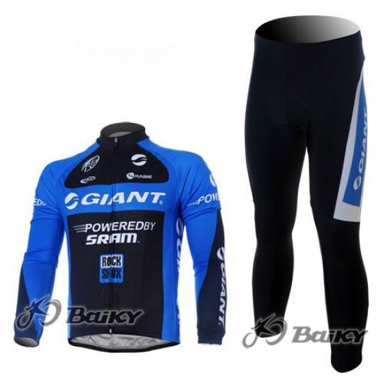 Giant Sram Pro Team Fietspakken Fietsshirt lange mouw+lange fietsbroeken zwart blauw 4375