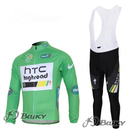 HTC-Highroad Pro Team Fietskleding Fietsshirt Lange Mouwen+lange fietsbroeken Bib zeem groen wit 236