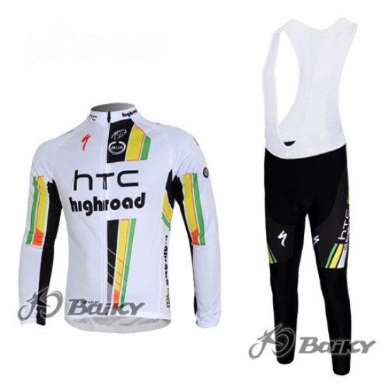 HTC-Highroad Pro Team Fietskleding Fietsshirt Lange Mouwen+lange fietsbroeken Bib zeem wit groen 238