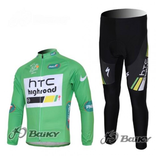 HTC-Highroad Pro Team Fietspakken Fietsshirt lange mouw+lange fietsbroeken groen 4376