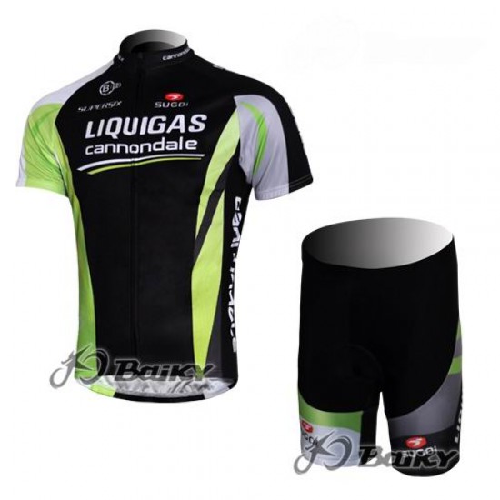 Liquigas Cannondale Pro Team Fietskleding Fietsshirt Korte Mouwen+Fietsbroek Korte zeem zwart groen 295