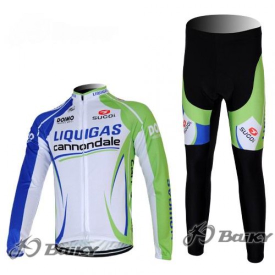 Liquigas Cannondale Pro Team Fietspakken Fietsshirt lange mouw+lange fietsbroeken groen wit 298