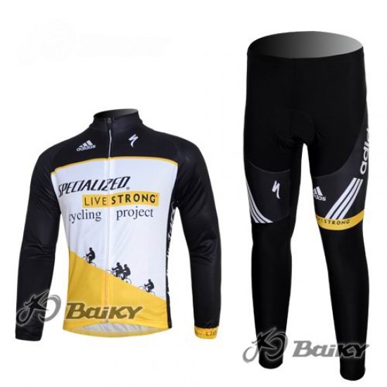 Specialized Livestrong Fietspakken Fietsshirt lange mouw+lange fietsbroeken wit zwart geel 553