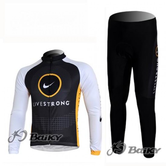 Livestrong Fietspakken Fietsshirt lange mouw+lange fietsbroeken zwart wit 4381