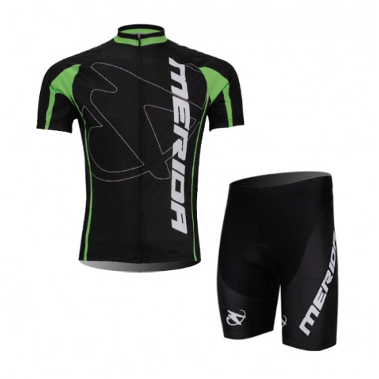 Merida 2014 Fietskleding Fietsshirt Korte Mouwen+Fietsbroek Korte zeem Black groen wit 1105