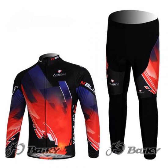 Nalini Pro Team Fietspakken Fietsshirt lange mouw+lange fietsbroeken rood zwart 4387