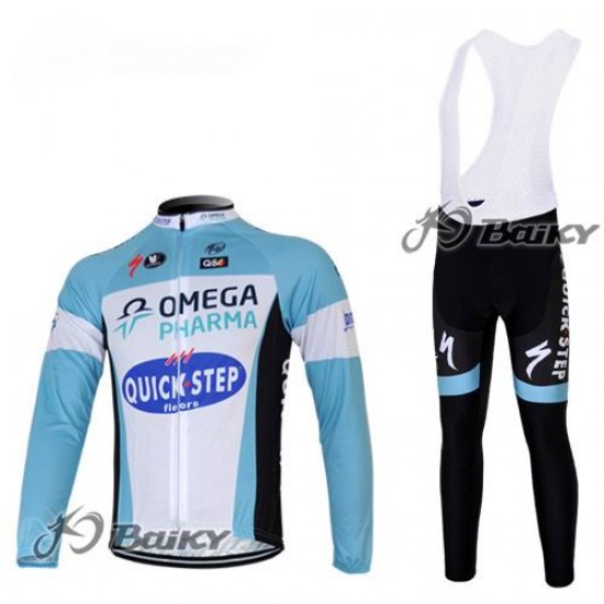 Omega Pharma Quick Step Fietspakken Fietsshirt lange+lange fietsbroeken Bib zeem blauw wit 4434