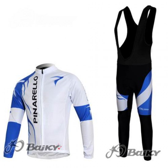 Pinarello Pro Team Fietskleding Fietsshirt Lange Mouwen+lange fietsbroeken Bib zeem wit blauw 482