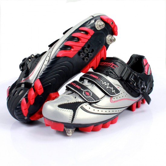 Santic MTB Fietsschoenen S12001 zilver rood 3170