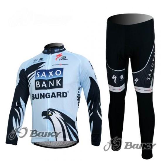 Saxo Bank Sungard Pro Team Fietspakken Fietsshirt lange mouw+lange fietsbroeken wit zwart 4400