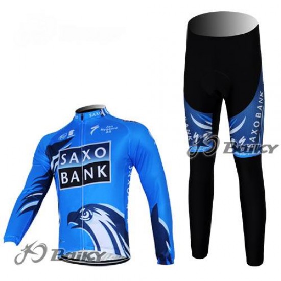 Saxo Bank Sungard Pro Team Fietspakken Fietsshirt lange mouw+lange fietsbroeken blauw zwart 4399