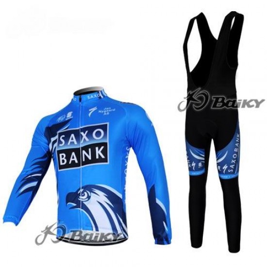 Saxo Bank Sungard Pro Team Fietspakken Fietsshirt lange+lange fietsbroeken Bib zeem blauw zwart 4437