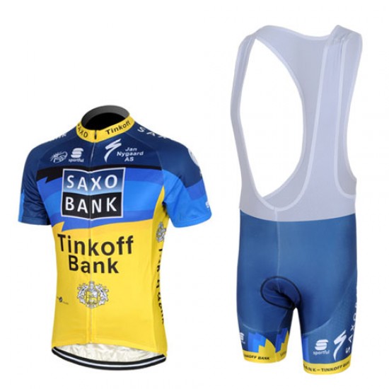 2013 Saxo Bank Tinkoff Pro Team Fietspakken Fietsshirt Korte+Korte koersbroeken Bib blauw geel 4202