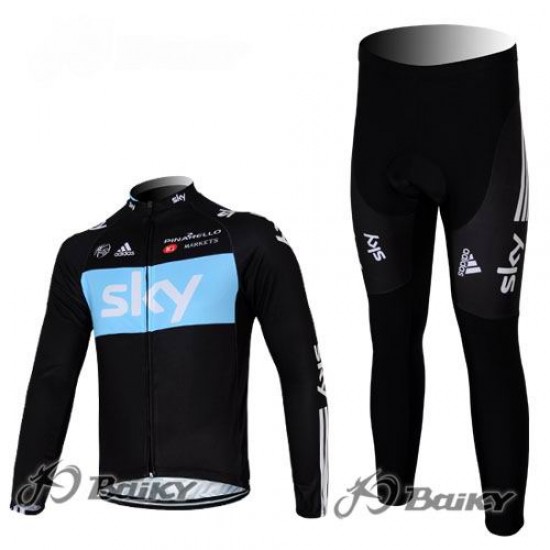 Sky Pinarello Pro Team Fietspakken Fietsshirt lange mouw+lange fietsbroeken zwart blauw 4441