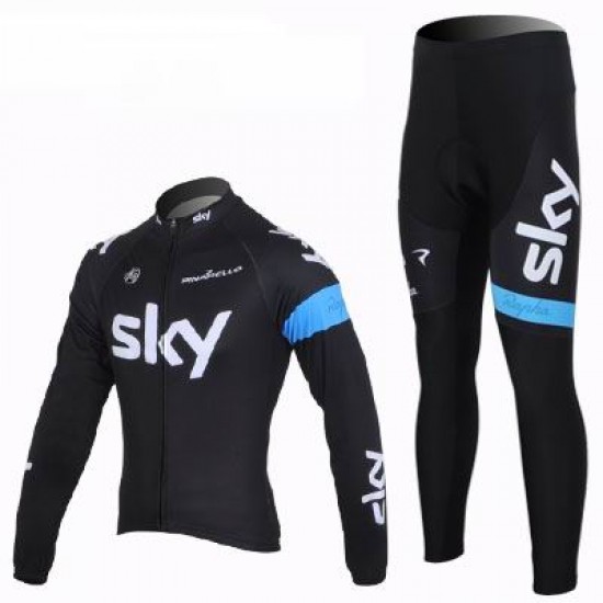 2013 Team Sky Fietspakken Fietsshirt lange mouw+lange fietsbroeken zwart blauw 4439