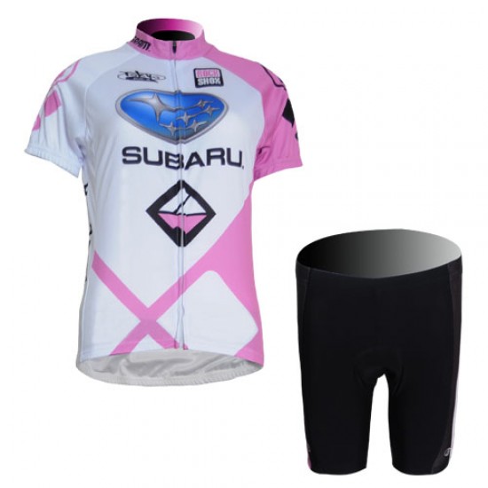 Subaru Fiets Fietsshirt Korte mouw Korte fietsbroeken met zeem Kits wit roze Dames 3476