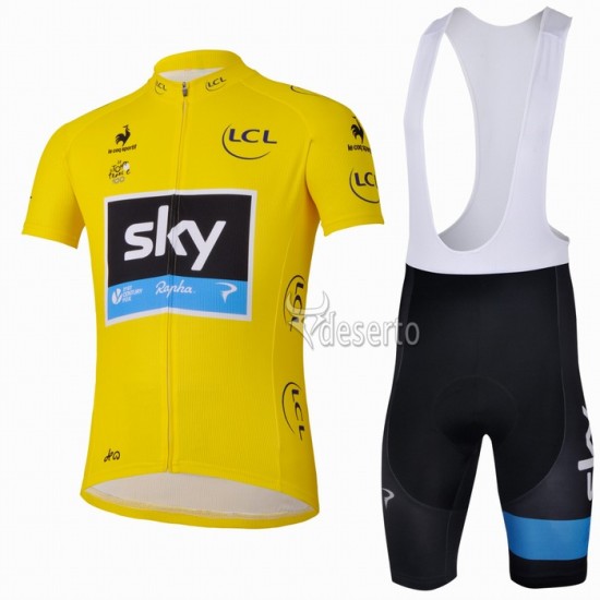 2013 Team Sky gele trui Fietspakken Fietsshirt Korte+Korte koersbroeken Bib 1357