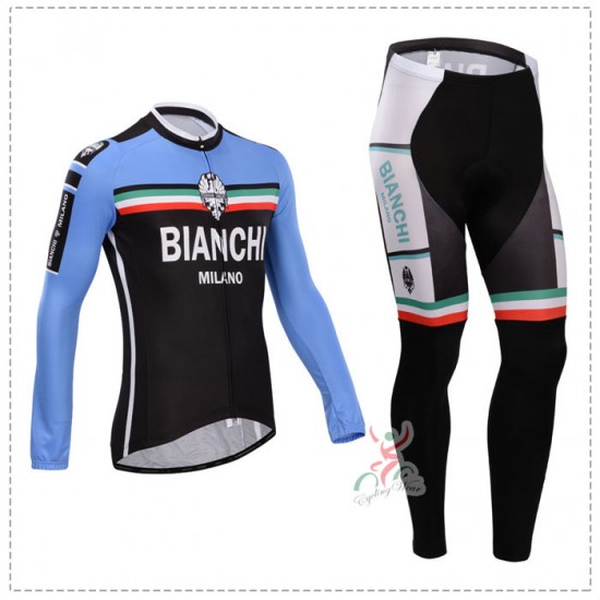 Bianchi 2014 Fietskleding Fietsshirt lange mouw+lange fietsbroeken Blauw Zwart 844