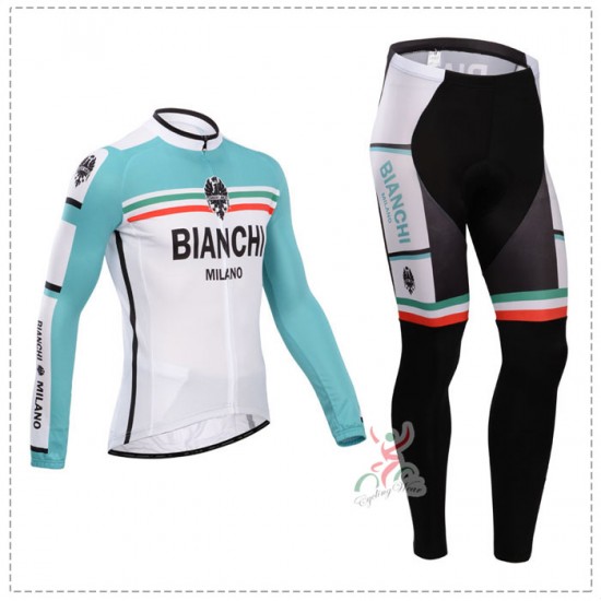 Bianchi 2014 Fietskleding Fietsshirt lange mouw+lange fietsbroeken Wit Blauw 852