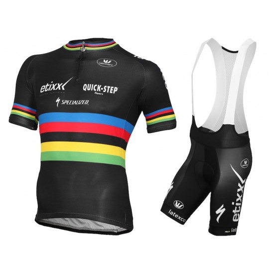 Etixx Quick-Step Champion Du Monde 2015 Fietskleding Set Fietsshirt Korte Mouwen+Fietsbroek Bib Korte 1914