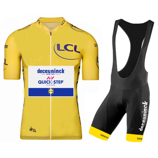 DECEUNINCK QUICK-STEP 2020 Tour De France geel Fietskleding Fietsshirt Korte Mouw+Korte Fietsbroeken Bib 2023