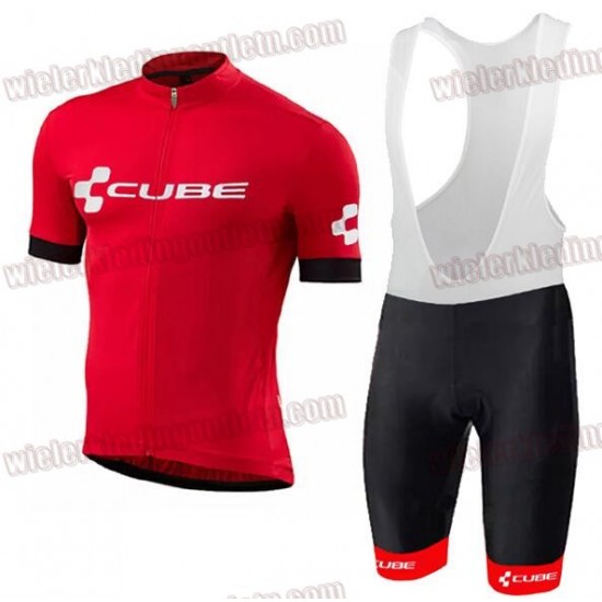 2018 Cube rood Fietskleding Set wielershirt korte mouwen+koersbroek kort Bib 33nl10042