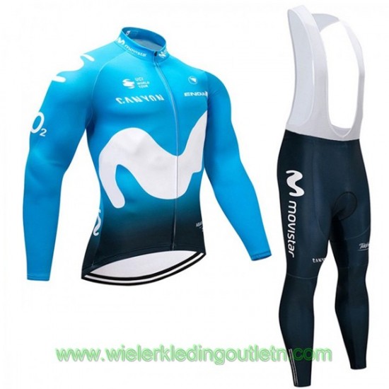 2018 Movistar Team Fietskleding Wielershirt lange mouw+Lange fietsbroeken Bib 848SHIB