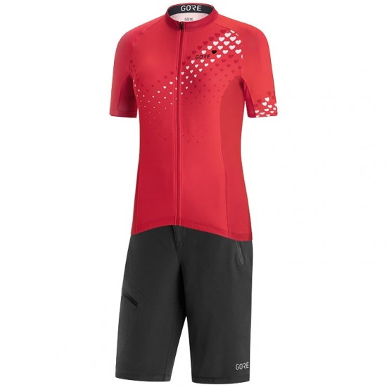 Dames GORE WEAR GORE C3 Heart Fietskleding Fietsshirt Korte Mouw+Bikeshorts Rood Wit CB8LY CB8LY