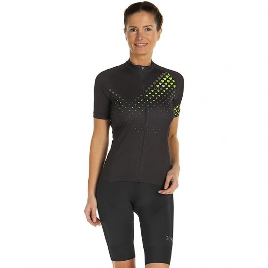 Dames GORE WEAR GORE C3 Heart Wielerkleding Wielershirt Korte Mouw+Korte Fietsbroeken Zwart neonGroen H78VZ H78VZ