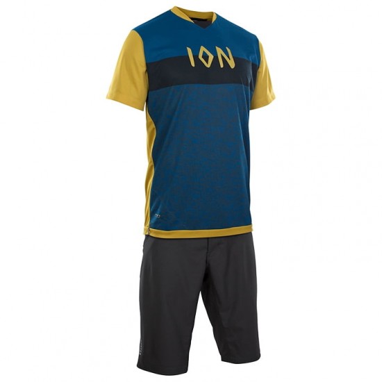 ION Scrub AMP Fietskleding Bikeshirt+Bikeshorts Blauw Geel 7R3BN 7R3BN