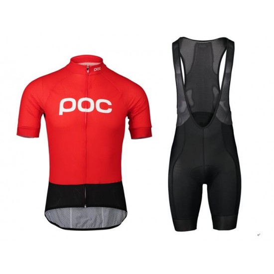 2020 POC Essential Road Logo Fietskleding Wielershirt Korte Mouw+Korte Fietsbroeken Bib Rood YWN7I YWN7I