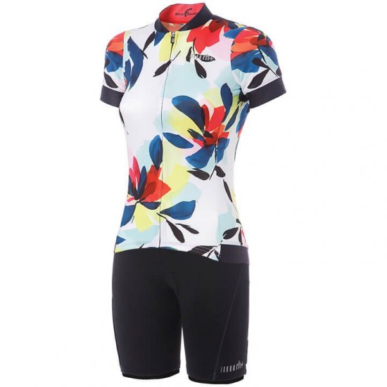 Dames RH+Bella Wielerkleding Wielershirt Korte Mouw+Korte Fietsbroeken Wit Multicoloured TMQB4 TMQB4