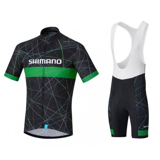 SHIMANO Team Fietskleding Wielershirt Korte Mouw+Korte Fietsbroeken Bib Zwart Groen 6YMLH 6YMLH