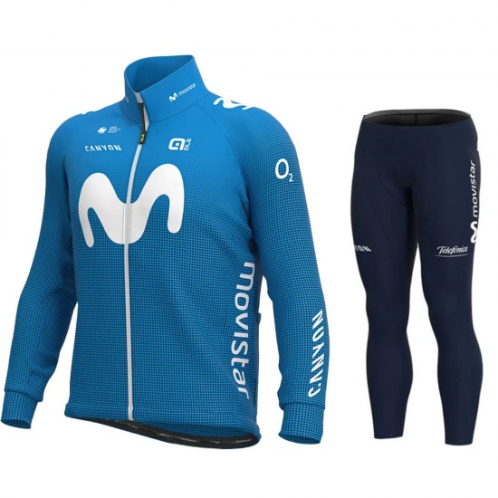 2021 Movistar Pro Team Fietskleding Fietsshirt Lange Mouw+Lange Fietsbroek Bib 1002